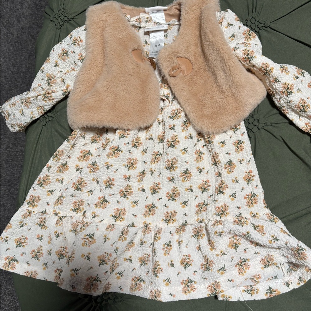 Floral Cream Dress with Tan Vest